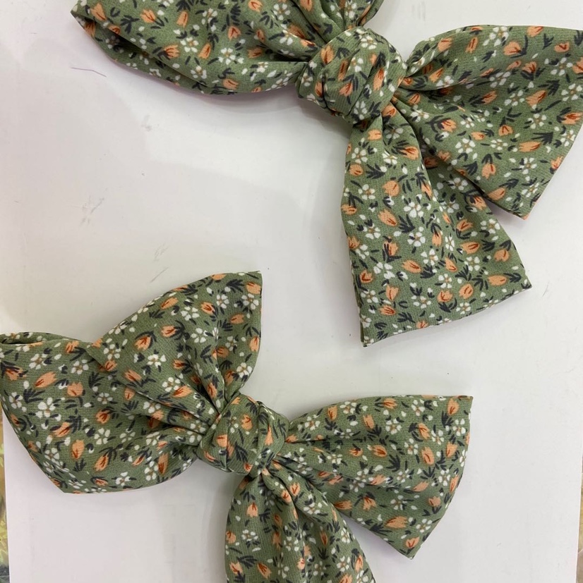 网红新款雪纺小碎花蝴蝶结弹簧发夹产品图