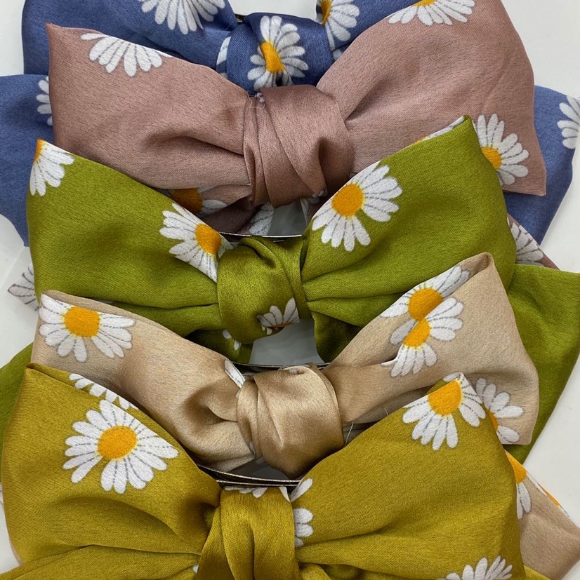 网红新款雏菊印花蝴蝶结弹簧发夹