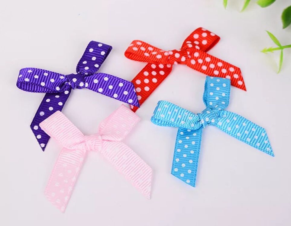 1Cm Printed Polka Dot Thread With Bow Handmade Ribbon Bow For Children's Accessories details Picture