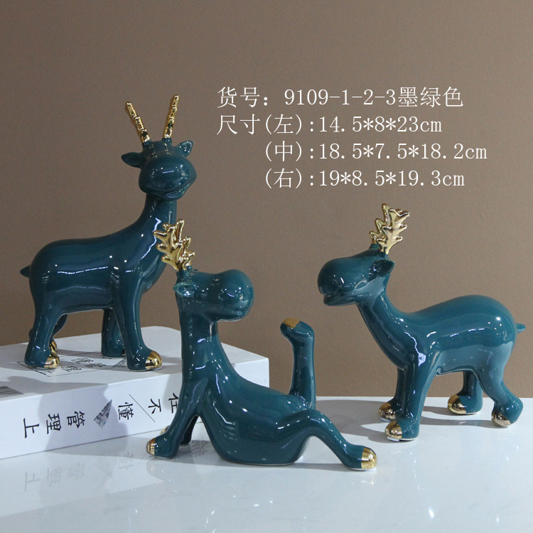 Factory direct sales of modern creative ceramic animal ornaments for a family of three. One deer with you, a warm home desktop decoration details Picture