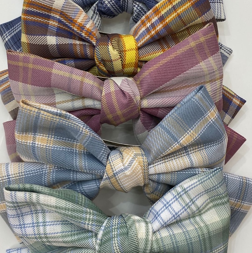 网红新款蝴蝶结弹簧发夹，格子产品图