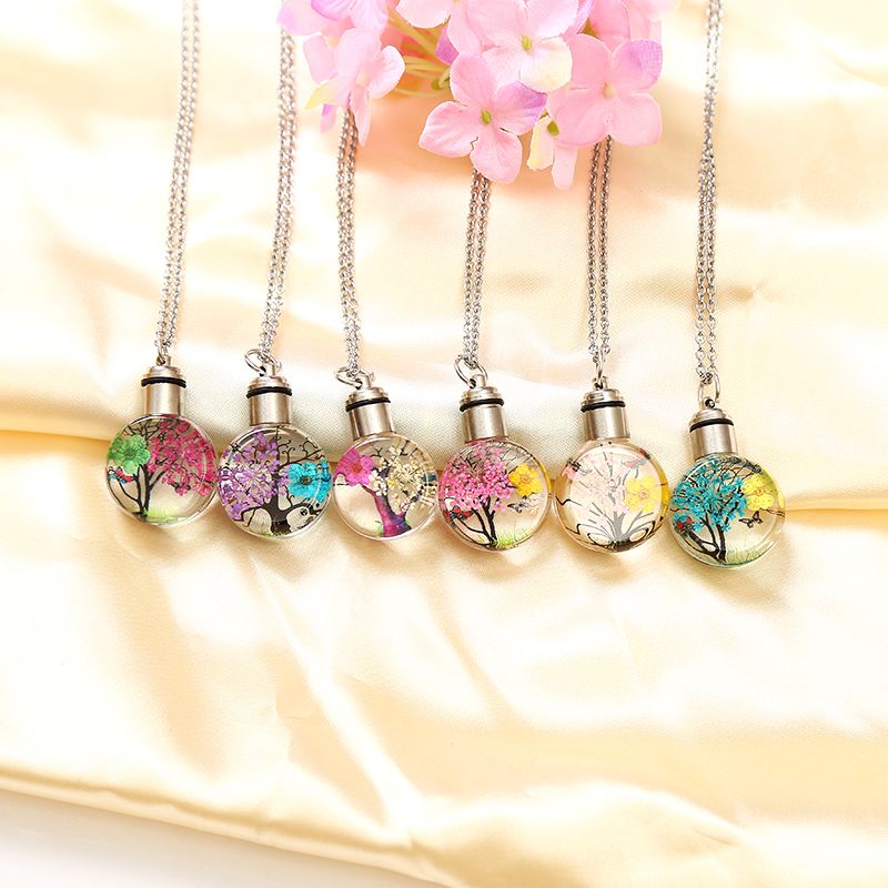 Colorful luminescent dried flower necklace life tree plant time gem handmade glass jewelry pendant thumbnail