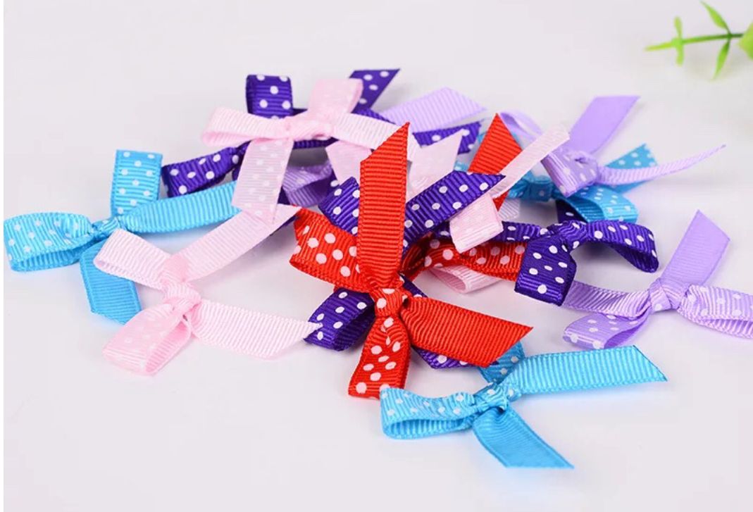 1Cm Printed Polka Dot Thread With Bow Handmade Ribbon Bow For Children's Accessories
