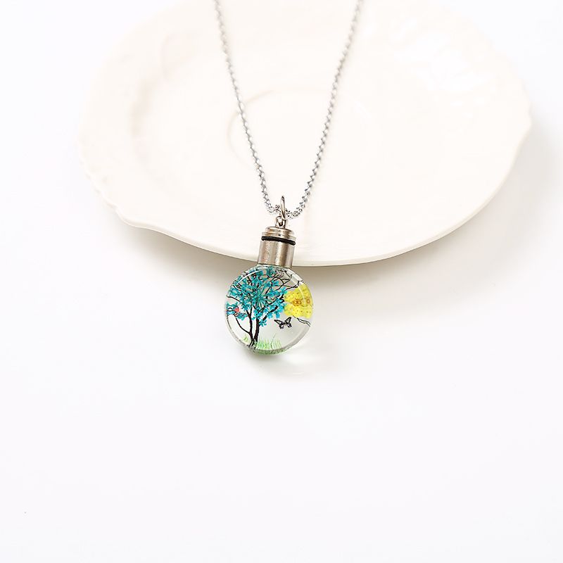 Colorful luminous dried flower necklace, Life tree plant Time gemstone handcrafted glass jewelry pendant Item Picture