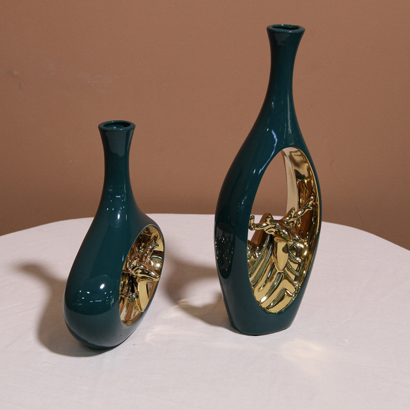 Trendy Nordic flower arrangement vases, modern home wine cabinet decorative handicrafts, simple and light luxury ceramic vases, soft decoration ornaments Specification image