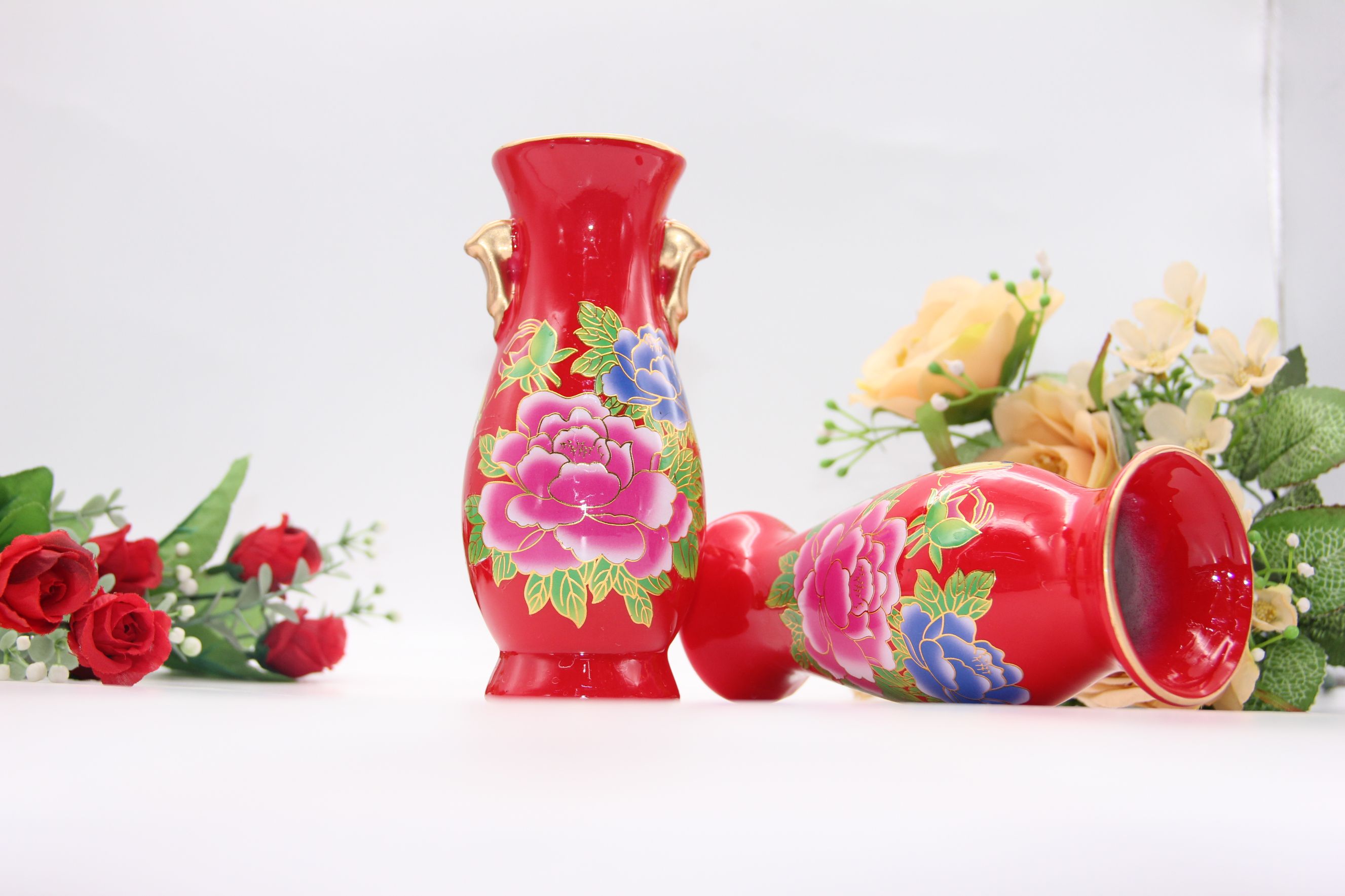 Porcelain Chinese wind vase arrangement living room flower arrangement Hotel porch happy vase dry flower decoration arrangement thumbnail