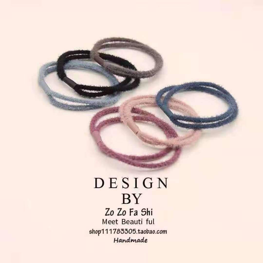 Hair tie, hair band, hair tie, leather case, rubber band, plush adult, Korean, fresh, simple and individual ponytail hair accessory, 0.6 wool double rubber tube details Picture