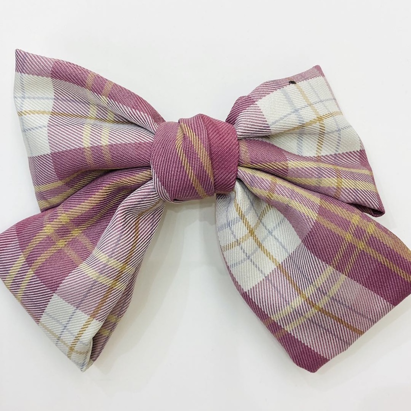 网红新款蝴蝶结弹簧发夹，格子细节图