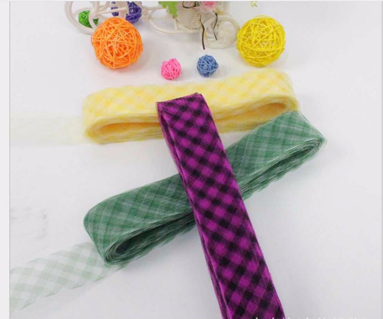 4.5cm彩色格子弹力网布网管鱼骨节日婚庆时尚DIY装饰材料/25码产品图