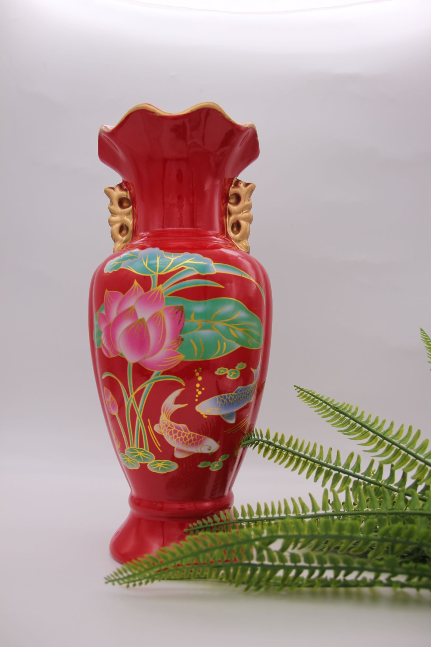 Porcelain vase peony flower opens rich red to appreciate vase mesa table wedding furnishing a festive gift thumbnail