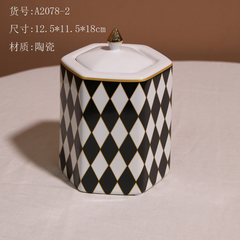Modern home entrance partition cabinet, geometric hexagonal storage tank, simple model room soft decoration, ceramic ornaments Item Picture