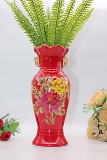 Chinese red porcelain bottle peony flowers open rich red vase table top wedding gifts