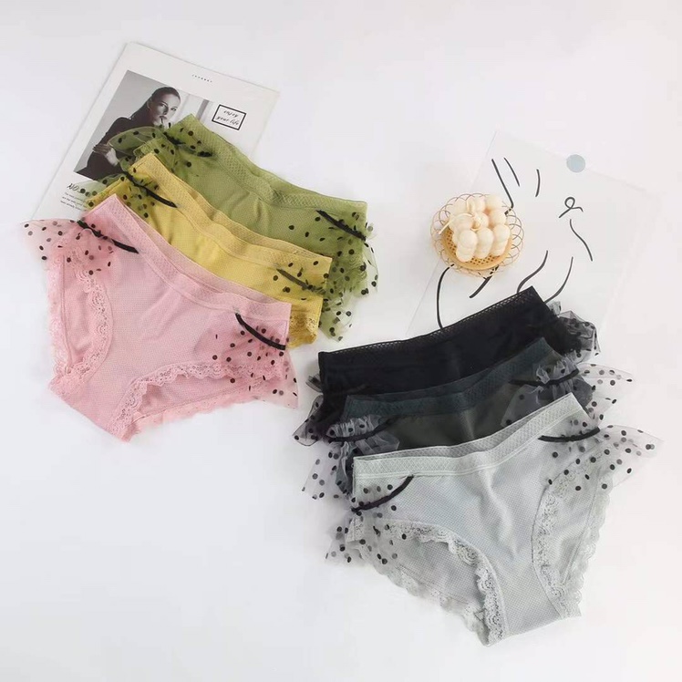 Summer Ice Silk Porosity Silk Ice Skating Cool Little Skirt Polka Dot Chiffon Lace Women's Panties
