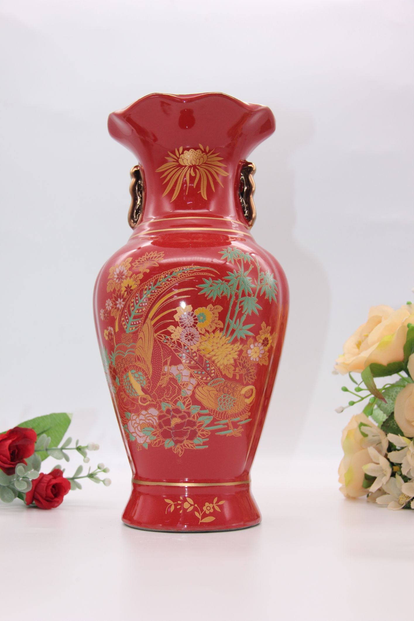 Chinese red vase arrangement living room flower arrangement hotel porch happy vase dry flower decoration thumbnail