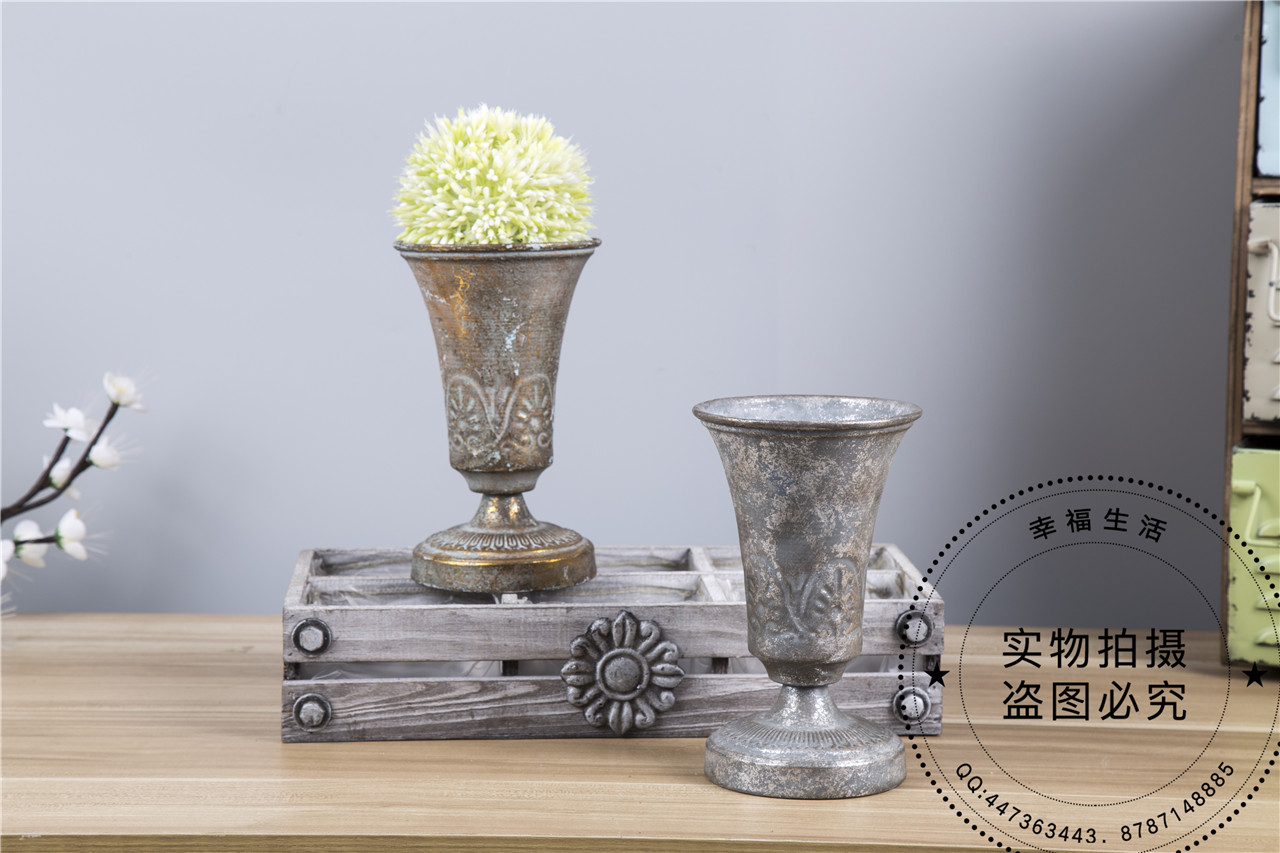 昊蓁ins现代简约复古做旧花器 花瓶花翁花盆复古欧式铁艺插花器皿7062