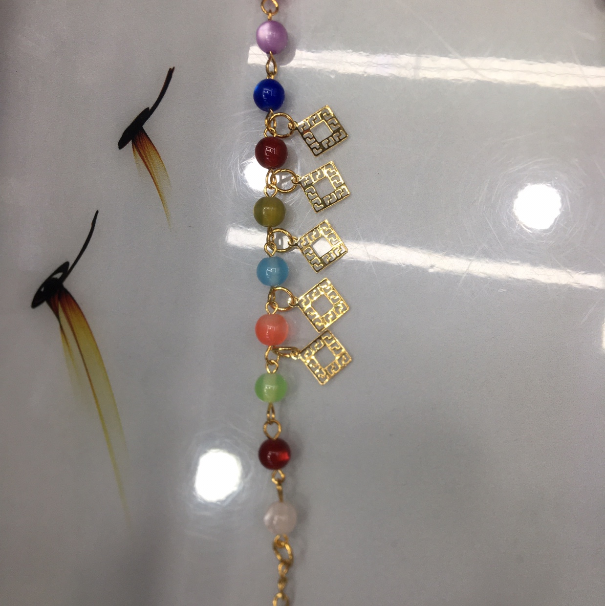 Korean version of women's fashion seven - color bracelet hanging computer piece hollow - out square pendant thumbnail