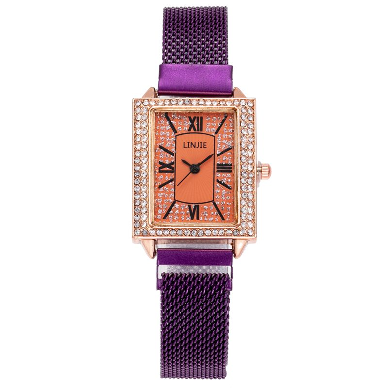 新款女士镶钻方形手表吸磁铁石网带潮流手表米兰带懒人手表18820/48详情图3