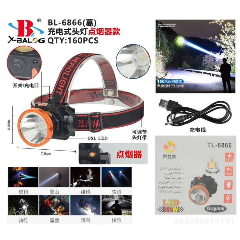 The BL-6866 charging headlamp rotates the dimmer with a cigarette lighter thumbnail