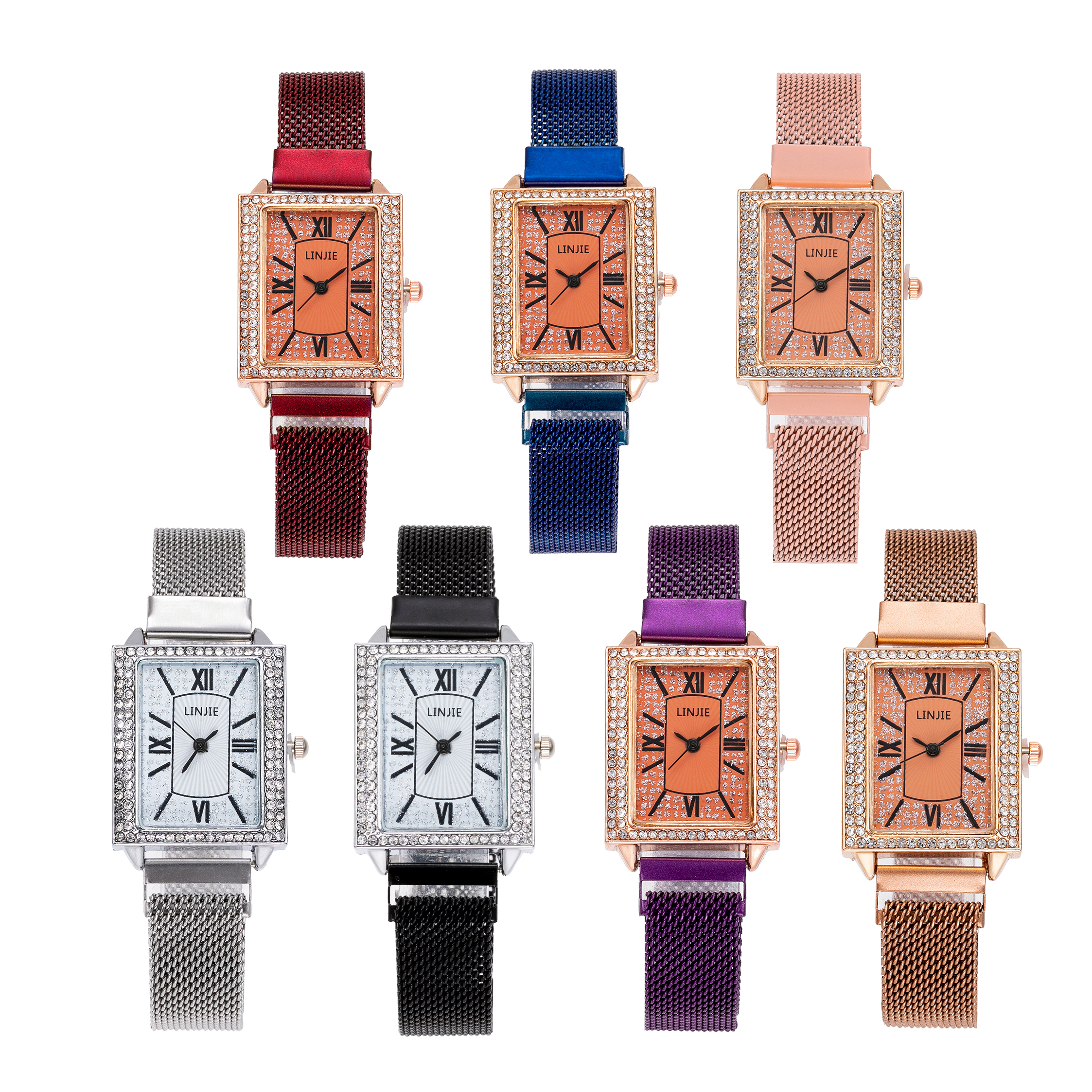 新款女士镶钻方形手表吸磁铁石网带潮流手表米兰带懒人手表18820/48详情图1