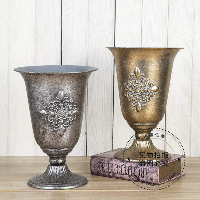 昊蓁ins现代简约复古做旧花器 花瓶花翁花盆复古欧式铁艺插花器皿3820