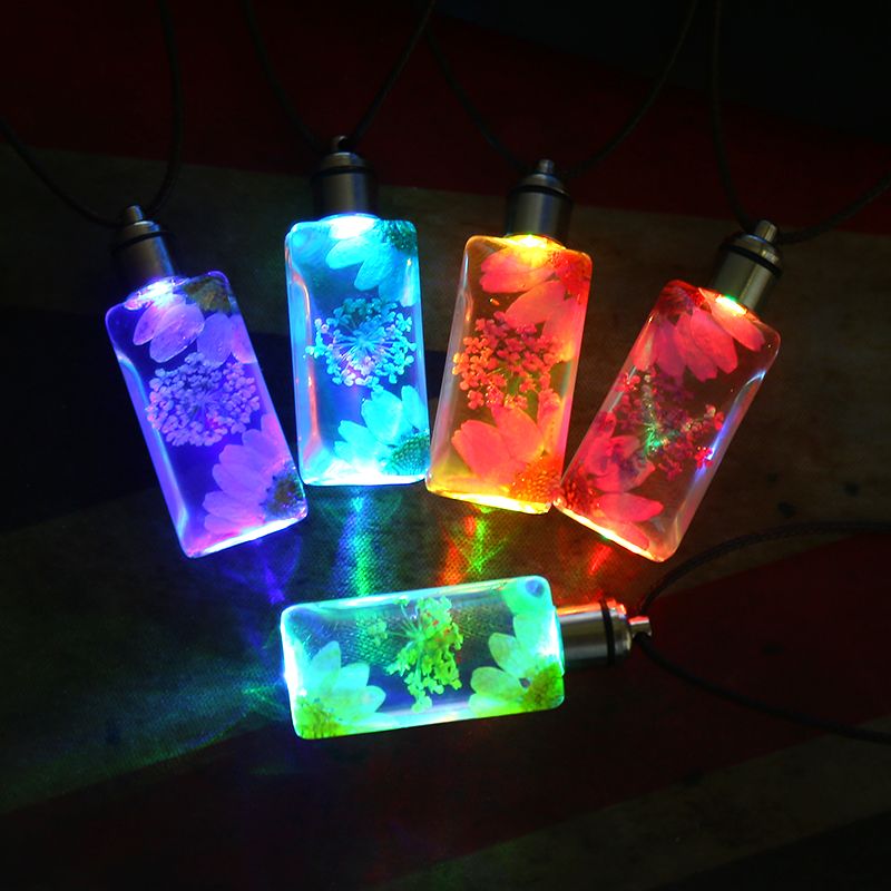 Colorful luminous dried flower necklace, Life tree plant Time gemstone handcrafted glass jewelry rectangular necklace undefined