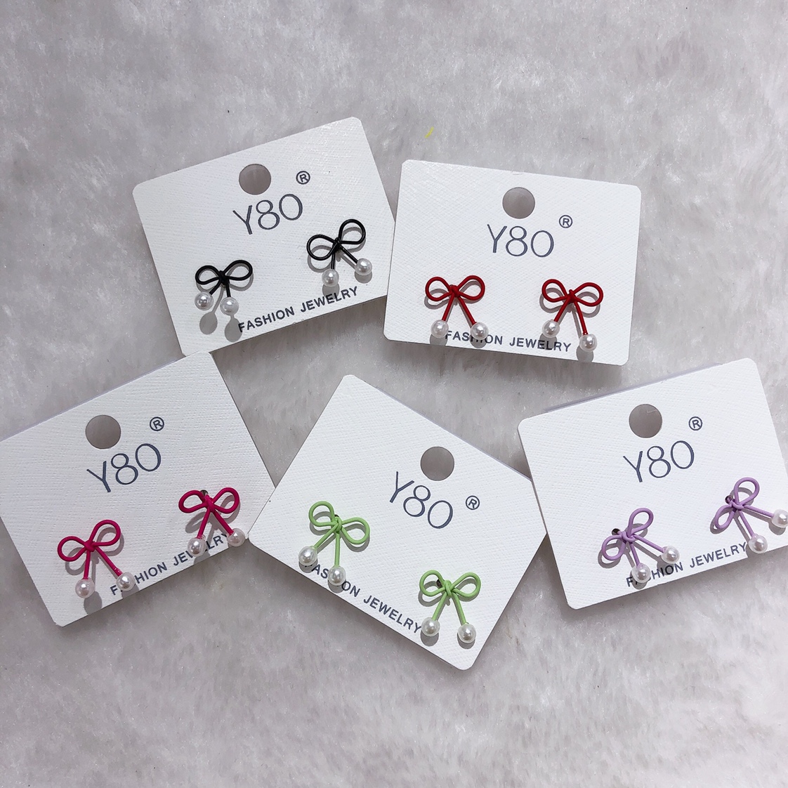 Japanese and Korean white bow stud earrings