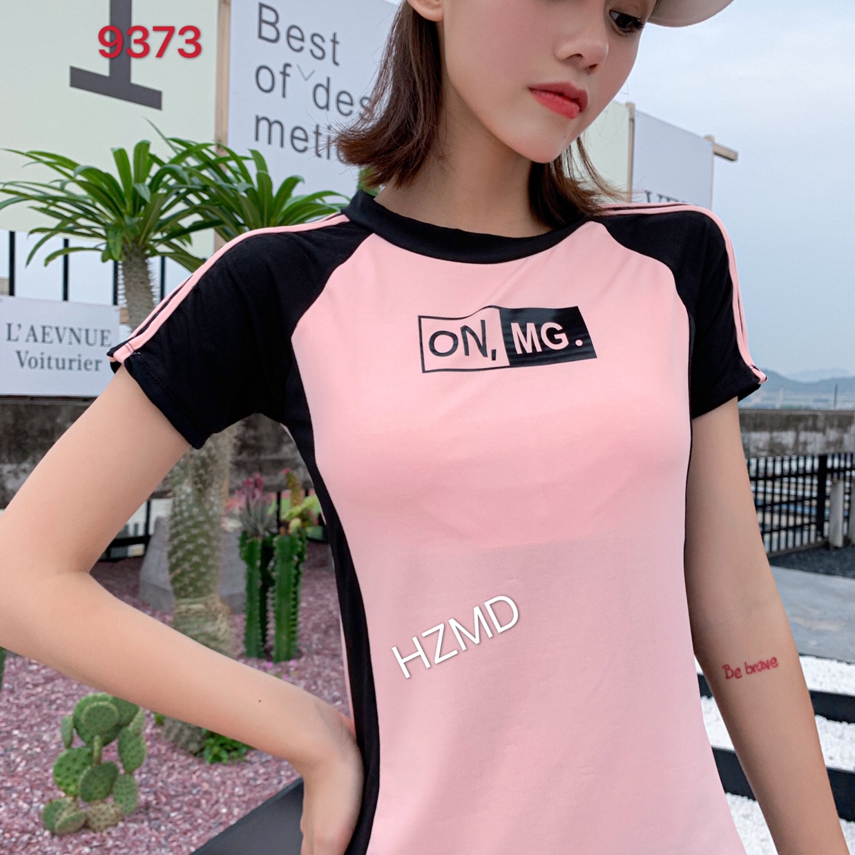 货号：9373。颜色：丈青、粉色。韩版休闲聚胸温泉少女分体平角脚裤时尚泳衣详情图8