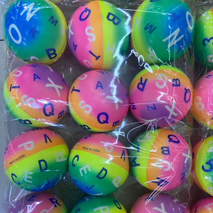 Factory direct sales: 6.3 cm Rainbow series Digital moon letter football pu balls, sponge balls, pressure balls, children's toys details Picture
