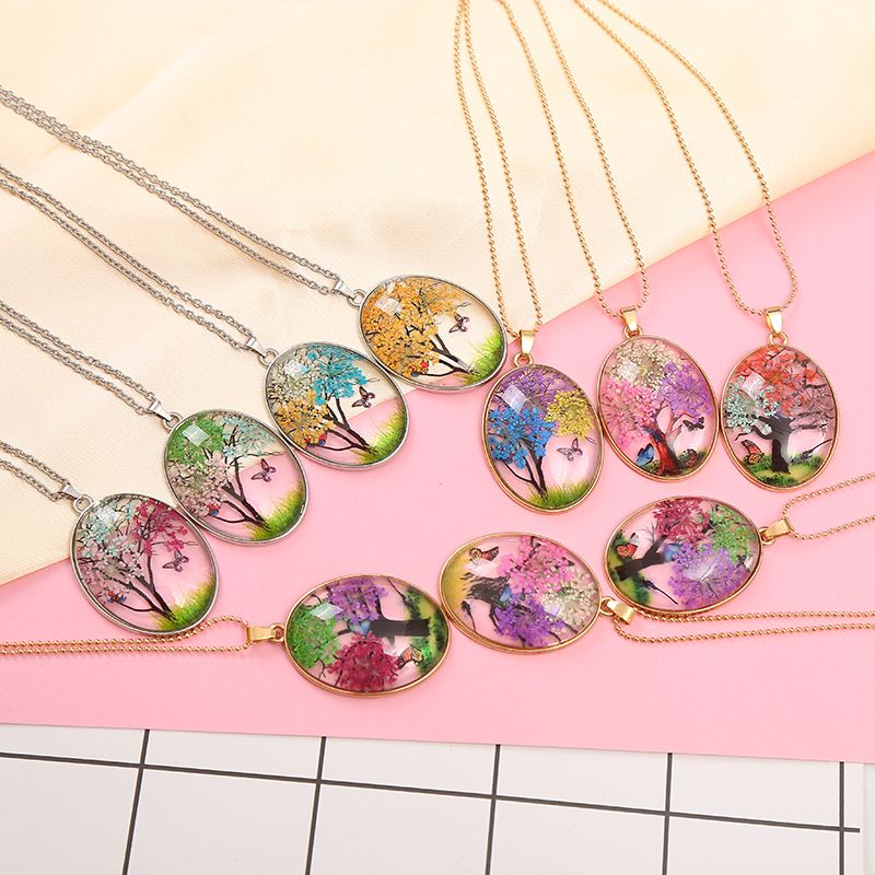 Dried flower Life Tree Butterfly necklace