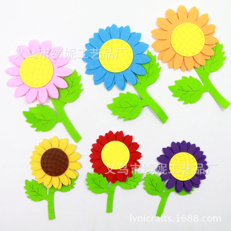 Non-woven fabric felt double-layer leafed sunflowers are used for wall decoration in the classroom of the kindergarten to decorate the environment with DIY flowers by hand detail image 1