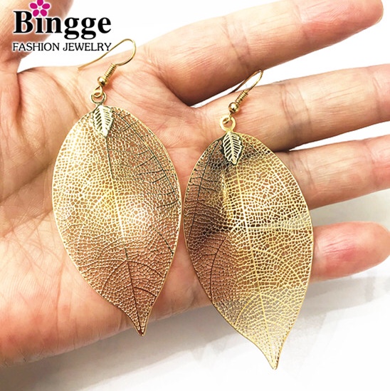 Europe and the United States popular simple computer sheet hollow leaf fishhook metal electroplated earrings bookmark manufacturer direct ground beach primary source thumbnail