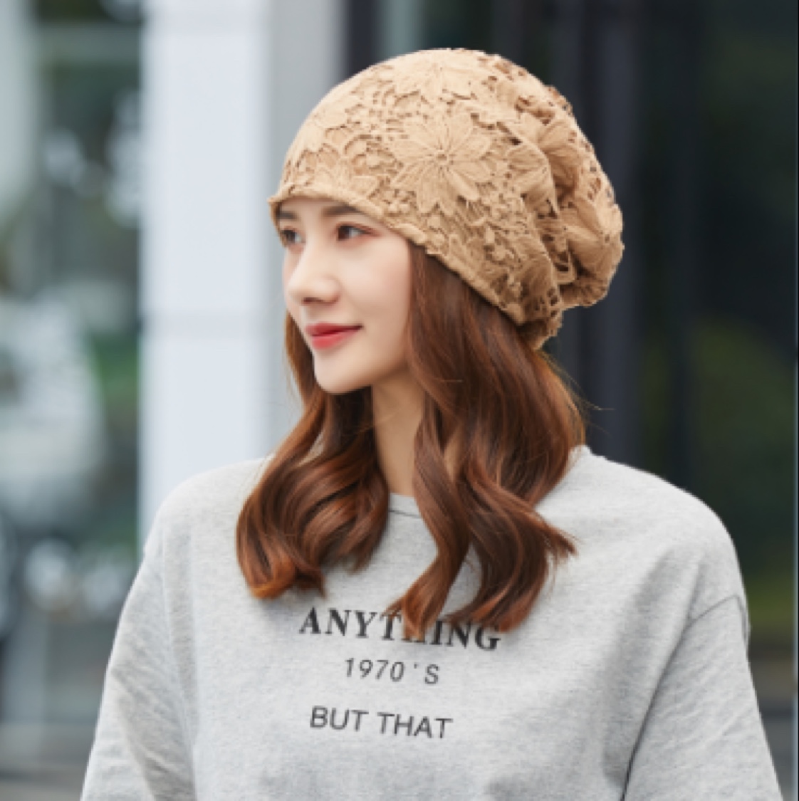 The Korean-style lace flower headscarf hat for the Spring and Autumn period is a fashionable, casual and versatile headscarf hat with a bald head and a thin postpartum hat details Picture