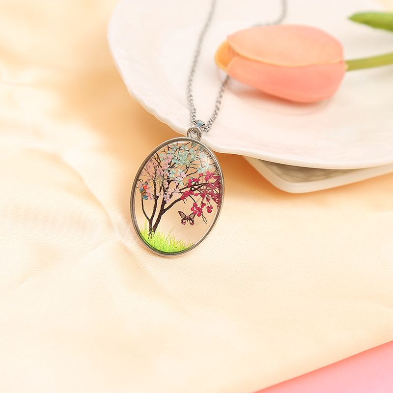 Dried flower Life Tree Butterfly necklace details Picture