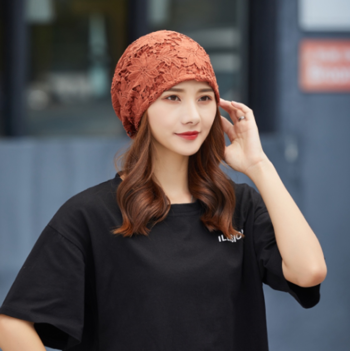 The Korean-style lace flower headscarf hat for the Spring and Autumn period is a fashionable, casual and versatile headscarf hat with a bald head and a thin postpartum hat Specification image
