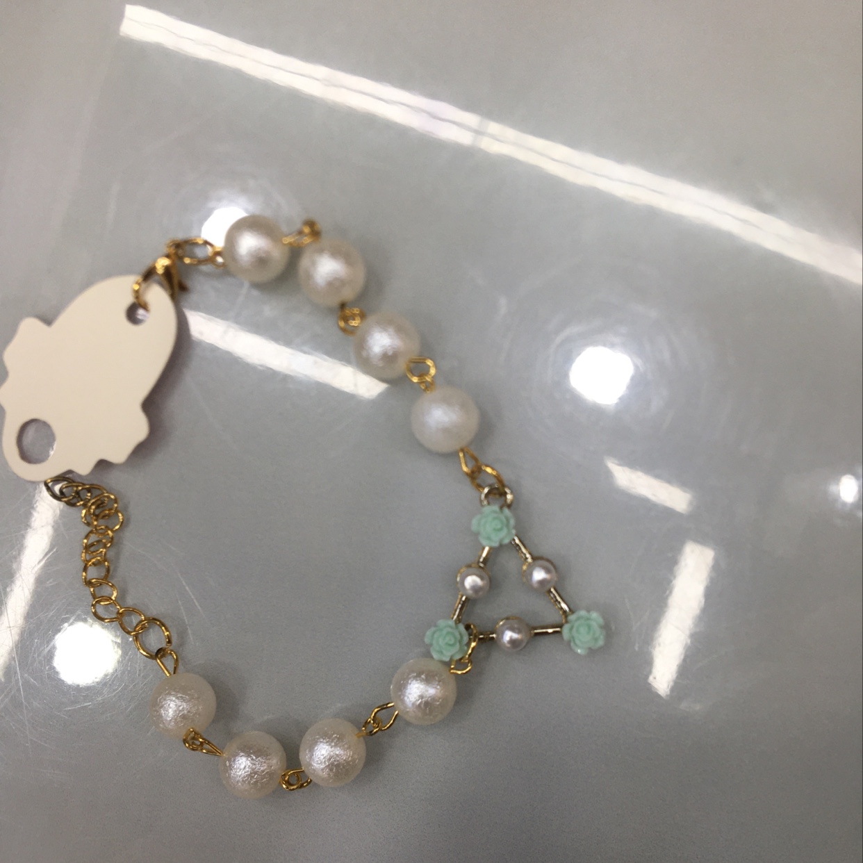 Korean version of the fashion wrinkle bead alloy triangle flower bracelet for women thumbnail