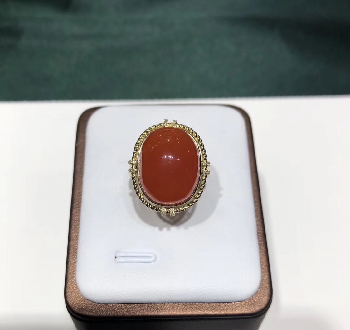 18k gold set with South red and cherry red jewelry ring 1