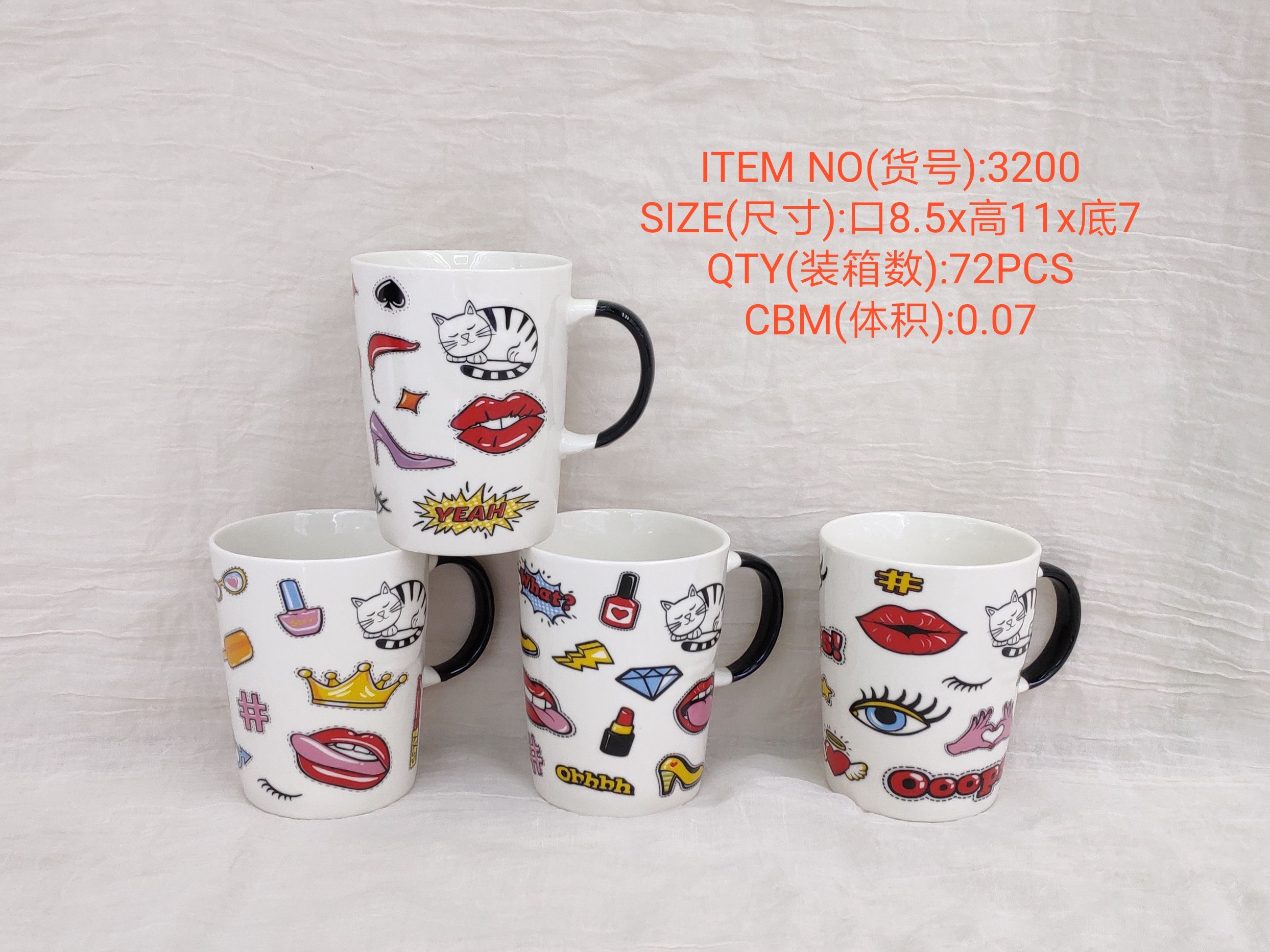 Mug simple and lovely cat ceramic mug large capacity relief kitten mug colorful water mug thumbnail