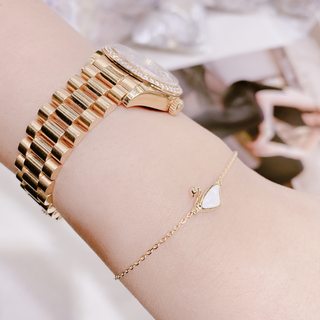 S925 plata esterlina swan madre pulsera details Picture