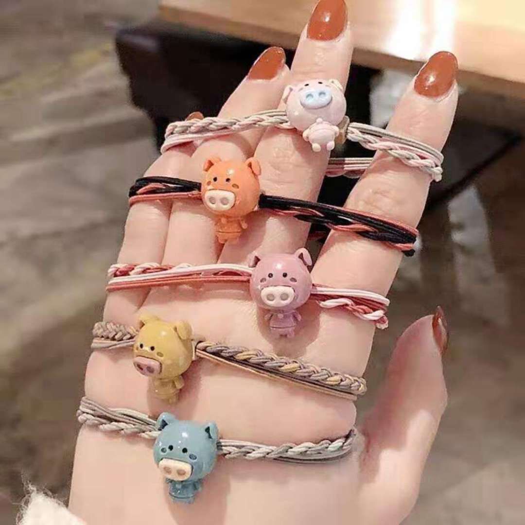 Korean-style simple set, girl's hair tie, hair accessory, hair rope, cartoon pig