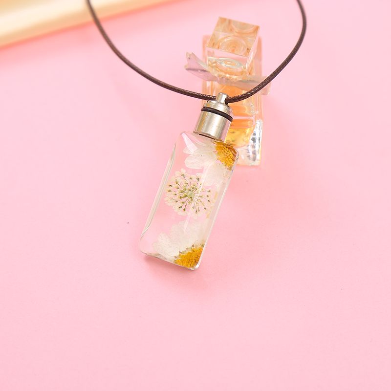 Colorful luminous dried flower necklace, Life tree plant Time gemstone handcrafted glass jewelry rectangular necklace Specification image