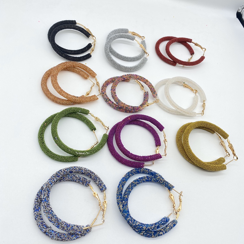 2020 Dongdaemun new millet bead rubber hose earrings black white green purple yellow plum red thumbnail