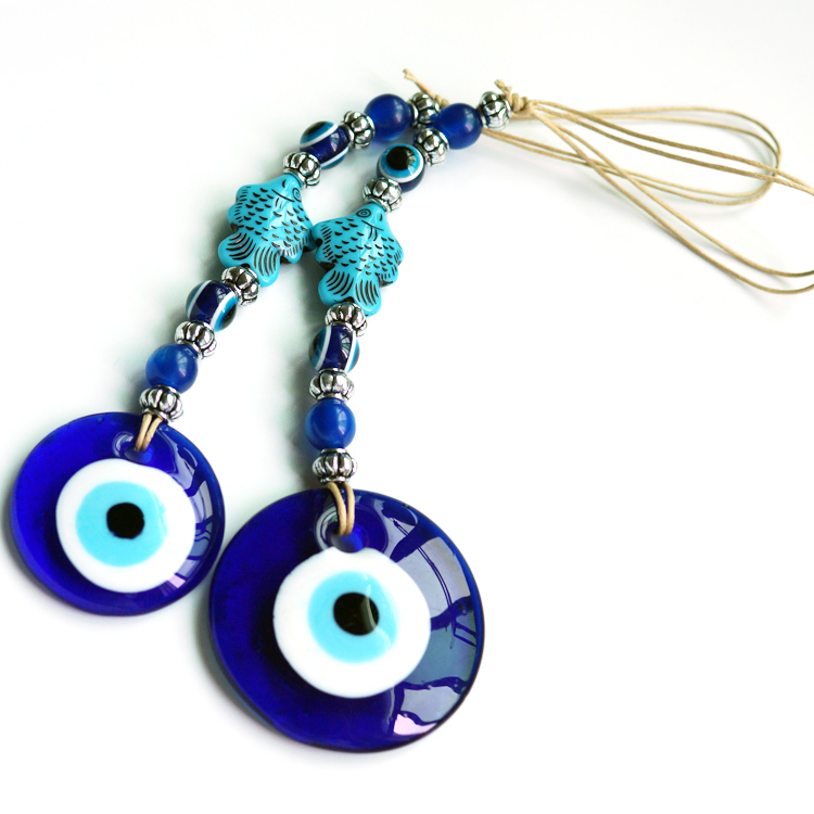 Factory direct sales of blue-eyed ornaments, fish-shaped round glass eye pendants, wall hangers and decorative items pic 1