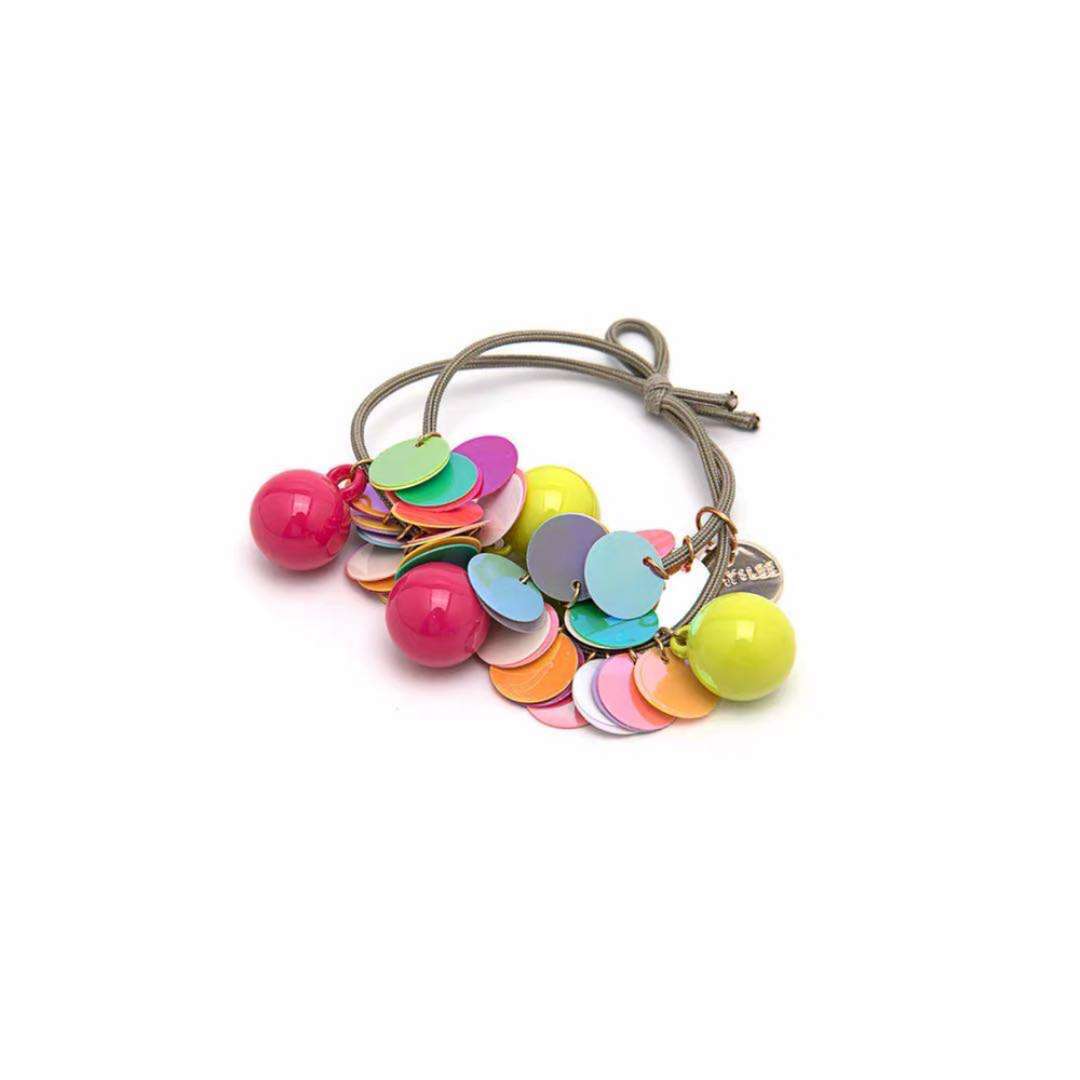 The same style hair tie as Sydney, a popular and cute little round ball sequined hair tie, a girl's bun hairstyle, a rubber band, sequined round beads Item Picture