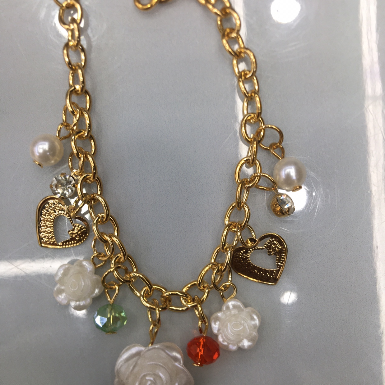 Korean fashion chain imitation pearl flower crystal naked diamond computer chip women's bracelet thumbnail