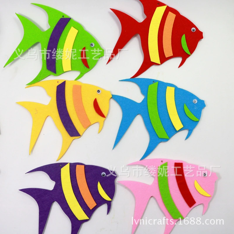 Non-woven fabric felt fabric is used to decorate the walls of the kindergarten classroom with 3D stereoscopic color double-sided striped fish detail image 1