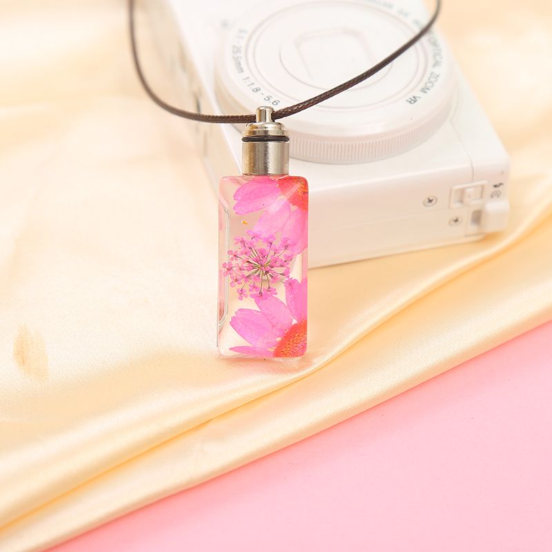 Colorful luminous dried flower necklace, Life tree plant Time gemstone handcrafted glass jewelry rectangular necklace undefined