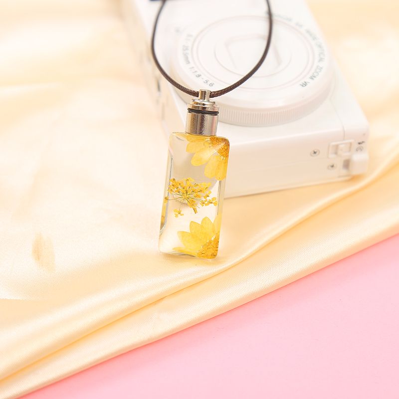 Colorful luminous dried flower necklace, Life tree plant Time gemstone handcrafted glass jewelry rectangular necklace Item Picture