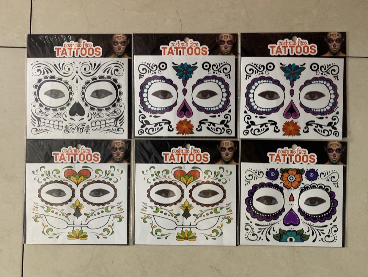 万圣节纹身贴 脸贴 脸部纹身贴 亡灵节纹身贴 节日脸贴 彩绘脸贴