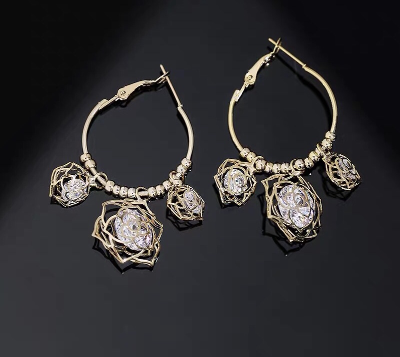 Korean fashion trend versatile women's jewelry rose zircon earrings thumbnail