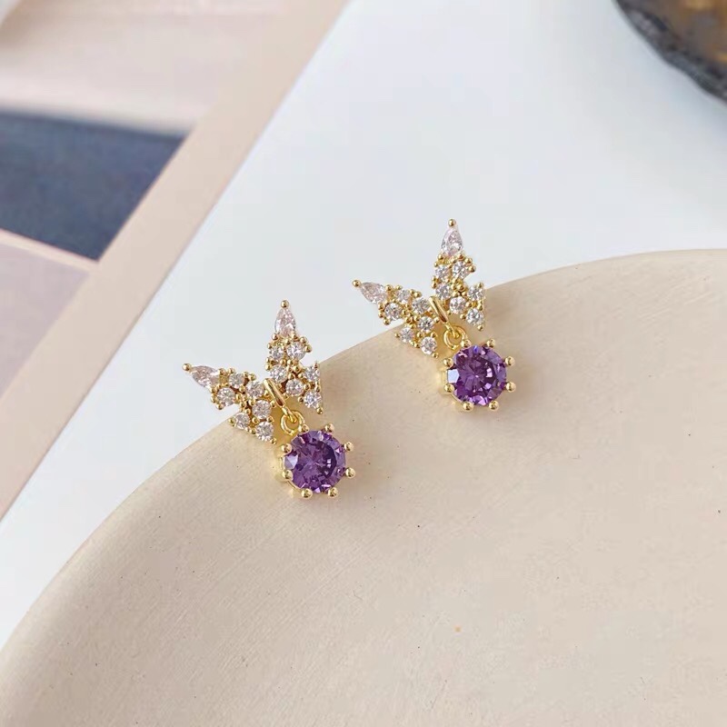Korean fashion trend versatile women's jewelry purple zircon butterfly earrings thumbnail